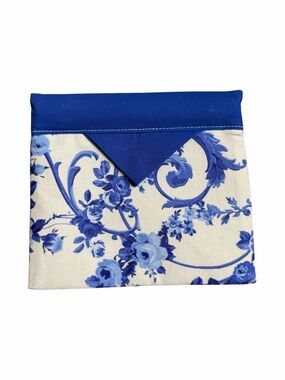 Hand Crafted Snap Bag Pouch Blue Floral Envelope Clutch Coin Purse Card Holder
